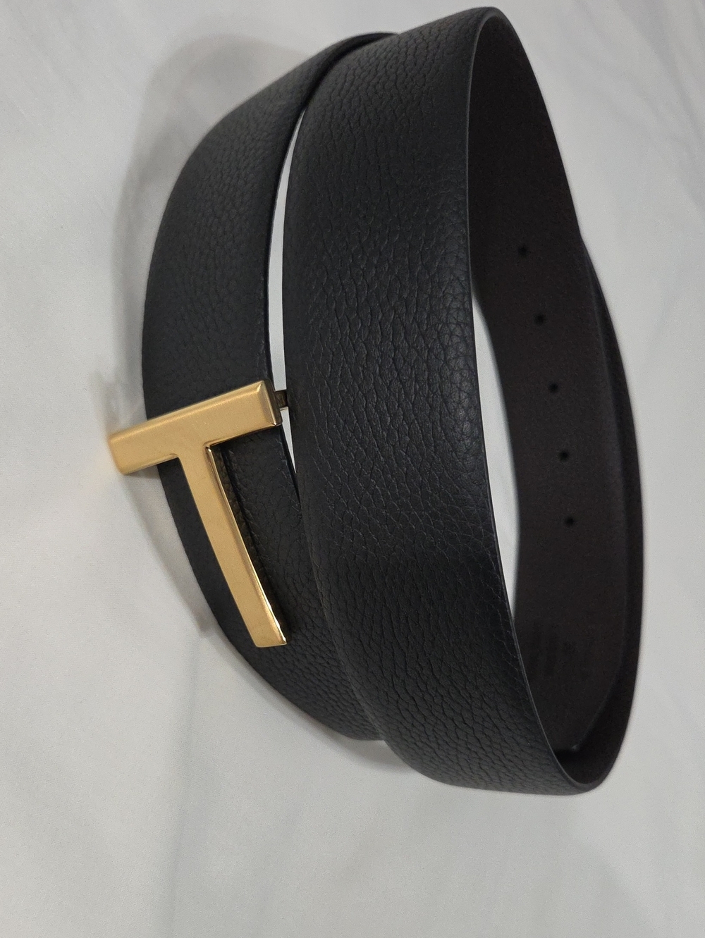Reversible Tom Ford Black Brown Leather Belt Gold T Buckle 95cm - Picture 13 of 15